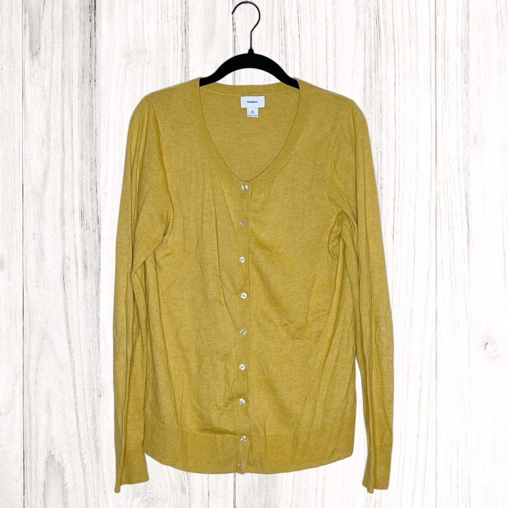 Mustard Yellow Knit Cardigan Sweater Women’s Size M Tall Button Down Lightweight